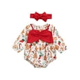 thumbnail image 1 of FOCUSNORM Bébé Fille Noël Imprimé Col Rond à Manches Longues + Bandeau avant, 1 of 6