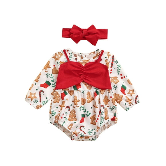 FOCUSNORM Bébé Fille Noël Imprimé Col Rond à Manches Longues + Bandeau avant