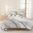 thumbnail image 3 of Twin XL Quilt Set 68''x98'', White Golden Marble Lightweight Summer Bedspread Coverlet Set with 2 Pillow Shams, Modern Abstract Art Marble Flow Breathable All Season Quilt Bedding for Dorm/Guest Room, 3 of 9