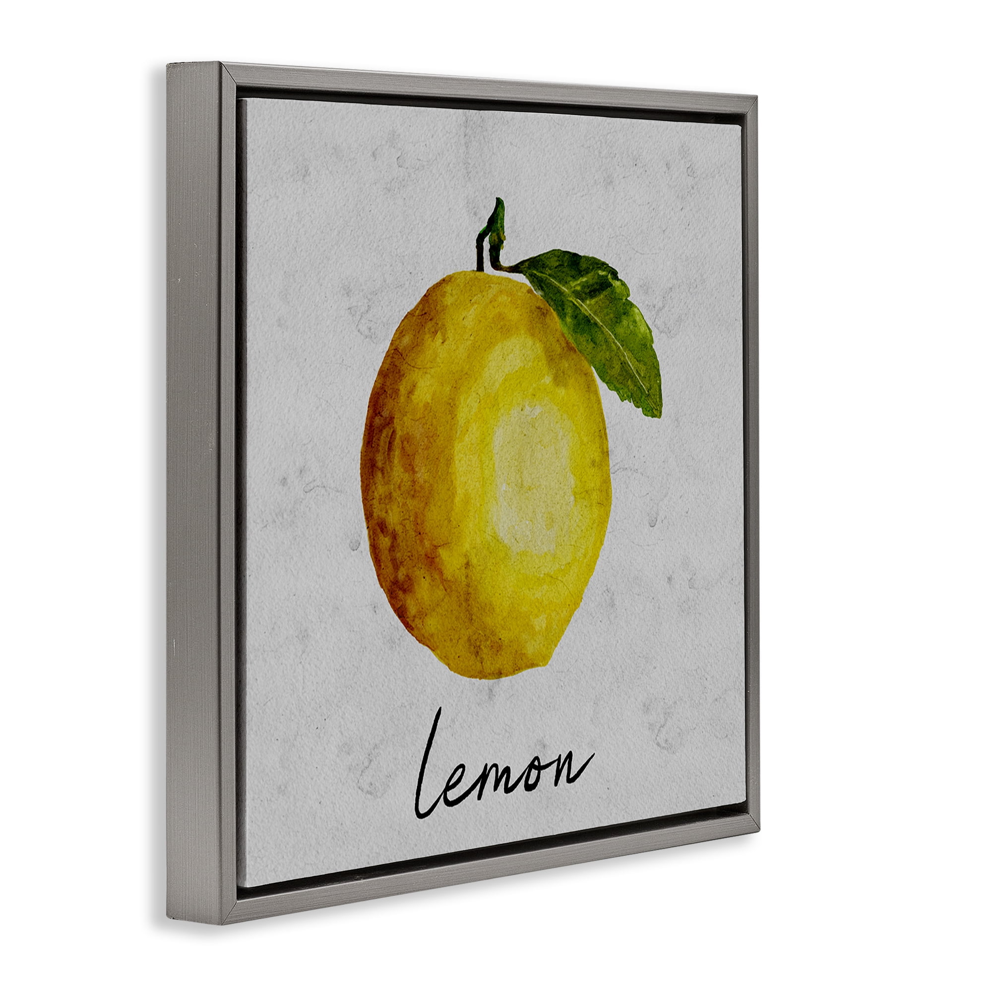 Stupell Industries Kitchen Lemon with Leaf Food & Beverage Painting Gray Floater Framed Canvas Art Print Wall Art, 18 x 18