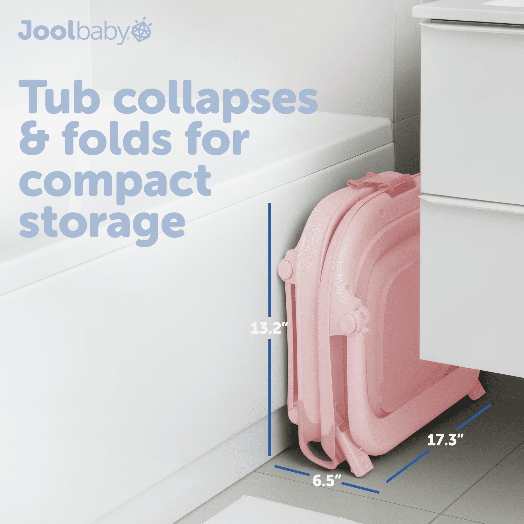 Jool Baby Fold ‘n Store Baby Bathtub – 3 Stage Collapsible Bather for Easy Storage, Portable for Travel – Built-in Thermometer (Pink)