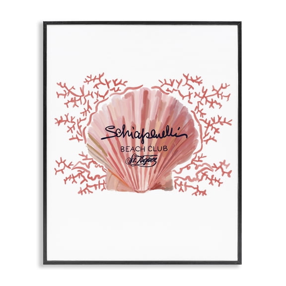 Stupell Industries Coastal Pink Beach Club Shell Black Framed Giclee Art, 11 x 14, by Amelia Noyes
