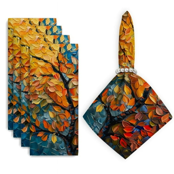 Bahomeck Napkins Set Of 4 Reusable Washable Square Fabric Dining Table Napkins Weddings Party Dinner Decor,18*18 Inch,Autumn Tree With Leaves In The Colors Orange And Red