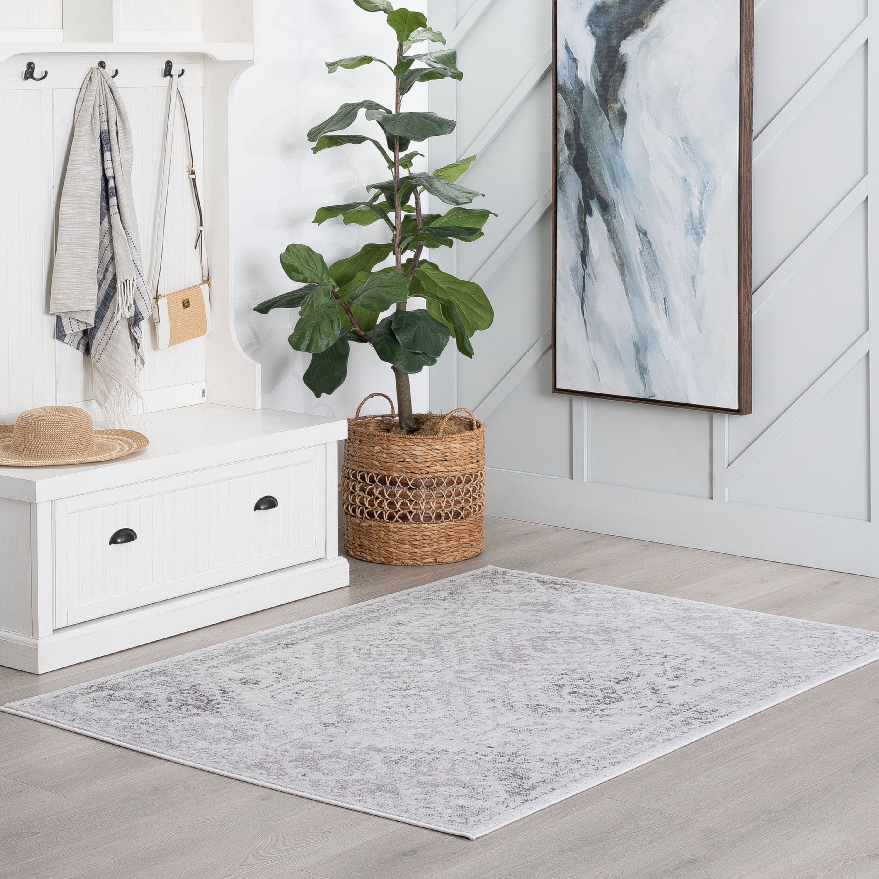 Bliss Rugs Vintage Traditional Geometric Area Rug, Indoor Rugs for Living Room, Dining Room, Bedroom | White, 8' x 10' (7'10''x10'2'')