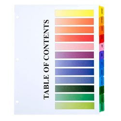 table of contents color tab dividers jan dec color tabs 1 set 1 color tabs