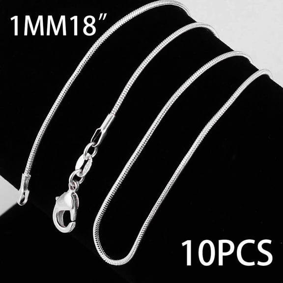 10pc 16/18 inch Fashion Jewelry Sterling Silver 1 mm Snake Chain Necklace Women