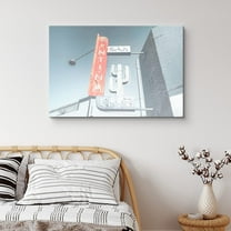 PixonSign Canvas Print Wall Art Orange Sign in Southwest Town Places Cities Photography Realism Modern Scenic Relax/Calm Blue Duotone for Living Room, Bedroom, Office - 12"x18"