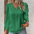 thumbnail image 2 of Kaondbfi Womens Tops Lace Patchwork V Neck T Shirts Long Sleeve Blouses Spring Loose Casual Tops, 2 of 5