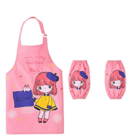 

Meizhencang 3Pcs/Set Children Apron Cartoon Character Pattern Waterproof Breathable Kids Cooking Apron with Sleeves for DIY Learning