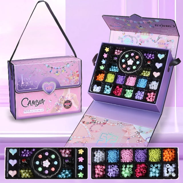 XWSHYW Juguetes para Niños Tesoro de La Niña con Cuentas, Accesorios para El Cabello Diy, Collar, Pulsera, Conjunto con Caja de Regalo de Joyería, Regalo de Cumpleaños Del Tesoro Del Día Del Niño