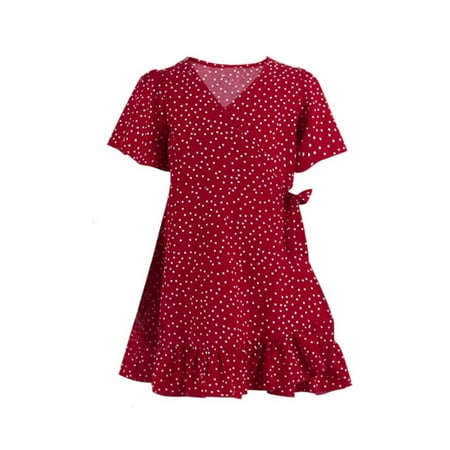 

Time and Tru women Christmas pajamas for family matching outfits son daughter sets soft Red Parent-child Summer Polka Dots Ruffles Straps Dress Mother-daughter Suit