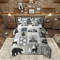 Manfei Outdoor Camper Adventure 7pcs Bedding Comforter Set,Wild Moose Deer Bear Queen Bedding Sets,Happy Camping Compass Queen Sheet Sets For Children,Breathable Home Decor