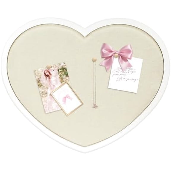 Heart-Shaped Bulletin Board with Linen, Cork Board Alternative for Wall, Approx. 17 x 15 inch Pin Board for Office, Home, School, Valentine's Decor(WH-AX-MB)