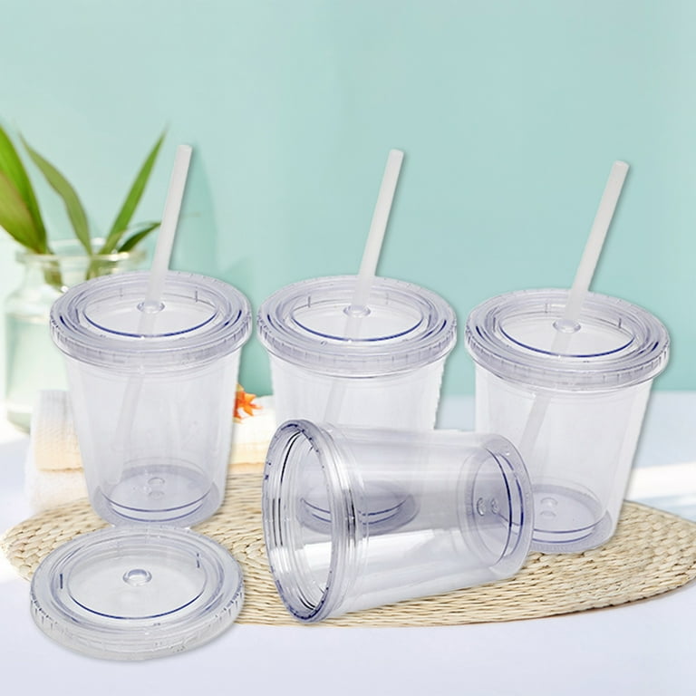 Transparent Straw Double Layer Cup Plastic Reusable Clear Glass