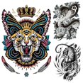 thumbnail image 1 of Super Big Full Back Covered Temporary Tattoos, 3 Pack Large Fake Realistic Tattoo Stickers for Adults Men Women, Scary Fierce Tiger Snake Serpent Desi, 1 of 4