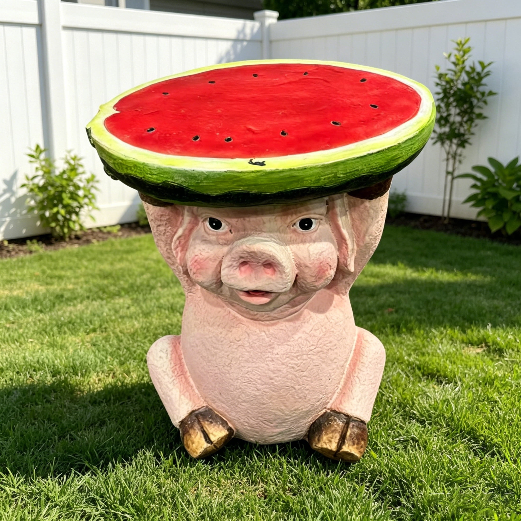 Noble House Pig Watermelon Stool, Cute Animal Side Table Decor, Outdoor Creative Figurine Seat for Patio, Garden, Pink