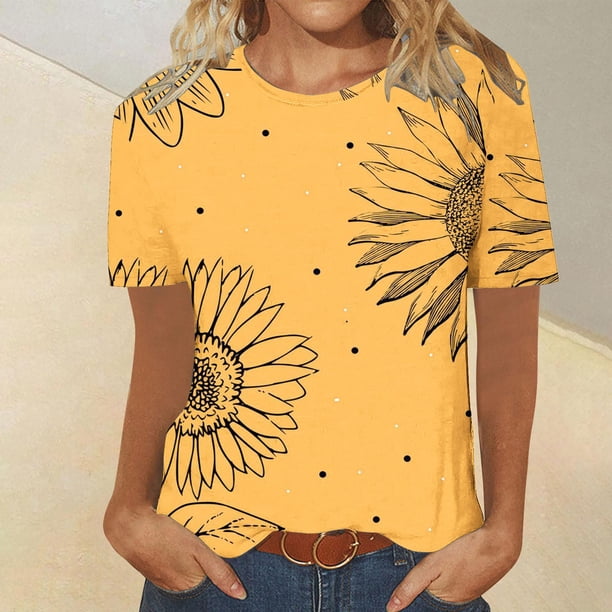 Fiudx Camisetas para Mujer Camiseta de Manga Corta con Cuello Redondo y Estampado Informal para Mujer a La Moda