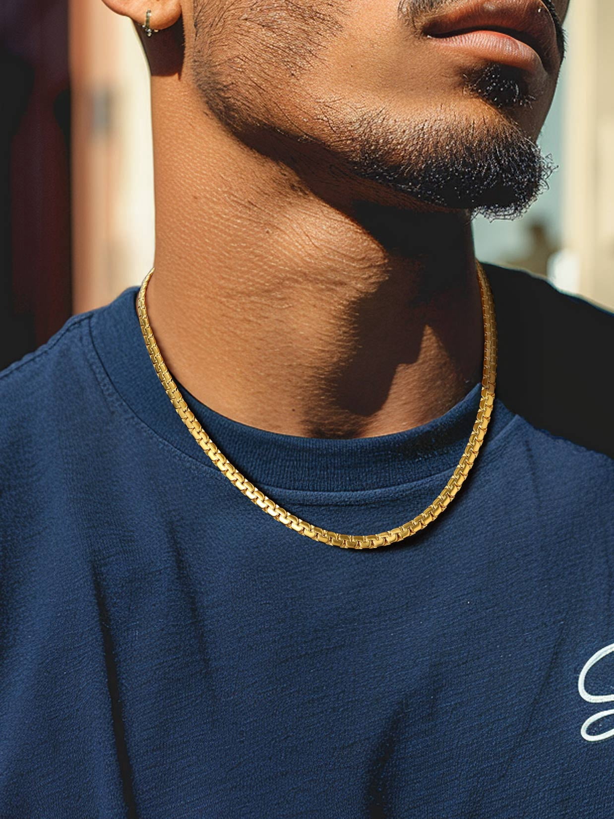 ChainsProMax Gold Plated Flat Box Chain for Men Necklace Stainless Steel 26inch 6mm Hip Hop Jewelry