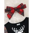 thumbnail image 4 of Gureui 2Pcs Baby Girls Christmas Outfits Reindeer Print Plaid Stitching Long-Sleeve Dress Hairband, 4 of 6