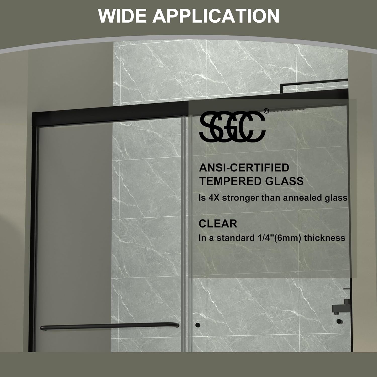 50-54" W x 72" H Semi-Frameless Sliding Glass Shower Door, Matte Black Finish Shower Door with 1/4'' (6mm) Clear SGCC Tempered Glass