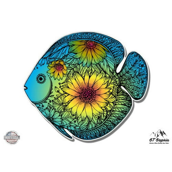 Colorful Fish Hand Drawn Pattern - 3" Vinyl Sticker - For Car Laptop I-Pad Phone Helmet Hard Hat - Waterproof Decal