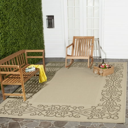 SAFAVIEH Courtyard Ellie Traditional Floral Indoor/Outdoor Area Rug, 6'7" x 9'6", Natural/Brown