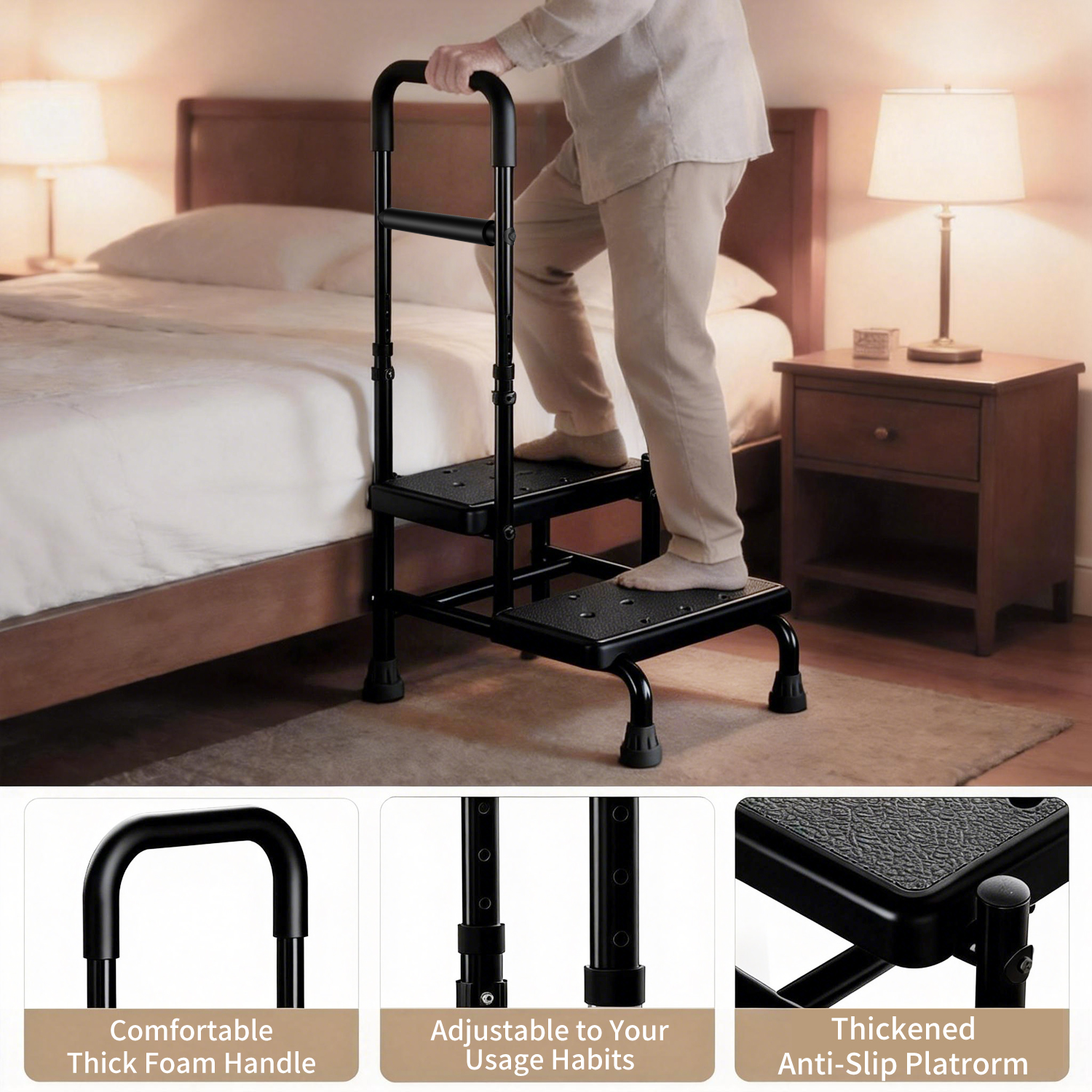 SAFH 2-Step Stool With Handle, Adjustable Height photo 4