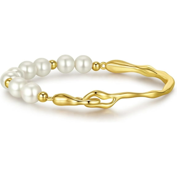 Gold Bracelets for Women Pearl Beaded Charm Bracelet 14K Gold Plated Bangles Dainty Jewelry Gifts