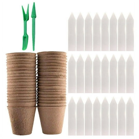 50 Pack 3.15 Inch Peat Pots with 50 Plant Labels Outdoor Garden Germination Nursery Pots,Biodegradab paper pulp