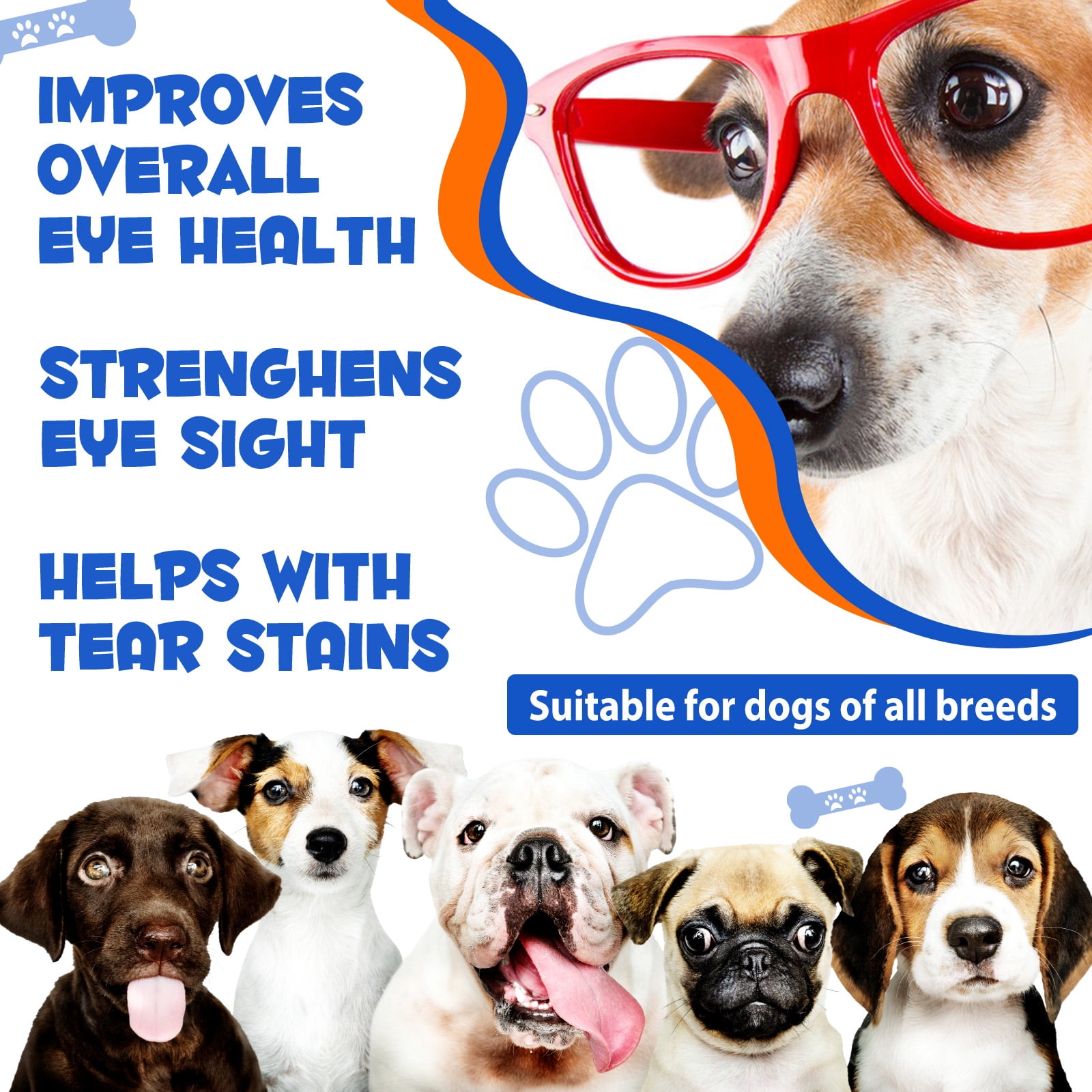 Oimmal Vision Supplement for Dogs, Tear Stain Support with Omega-3 Fatty Acids, Lutein, Bilberry Extract - Dog Vision & Immune Support Supplement - Beef Flavor 300 Chews