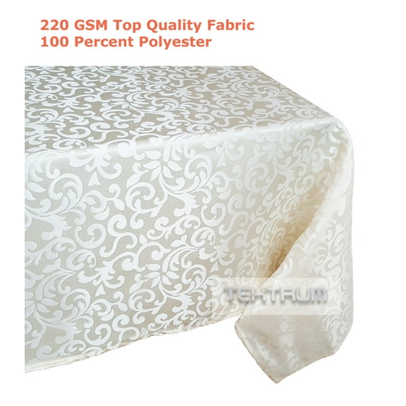 TEKTRUM 60 X 84 INCH 60"X84" RECTANGULAR POLYESTER DAMASK TABLECLOTH - THICK/HEAVY DUTY/DURABLE FABRIC - IVORY COLOR