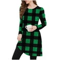 thumbnail image 5 of Pxkloy Womens Plaid Print Dress Pleated Front Long Sleeve Dress Crew Neck Casual Loose Fit Tunic Dress with Pockets 2025 Green,L, 5 of 6