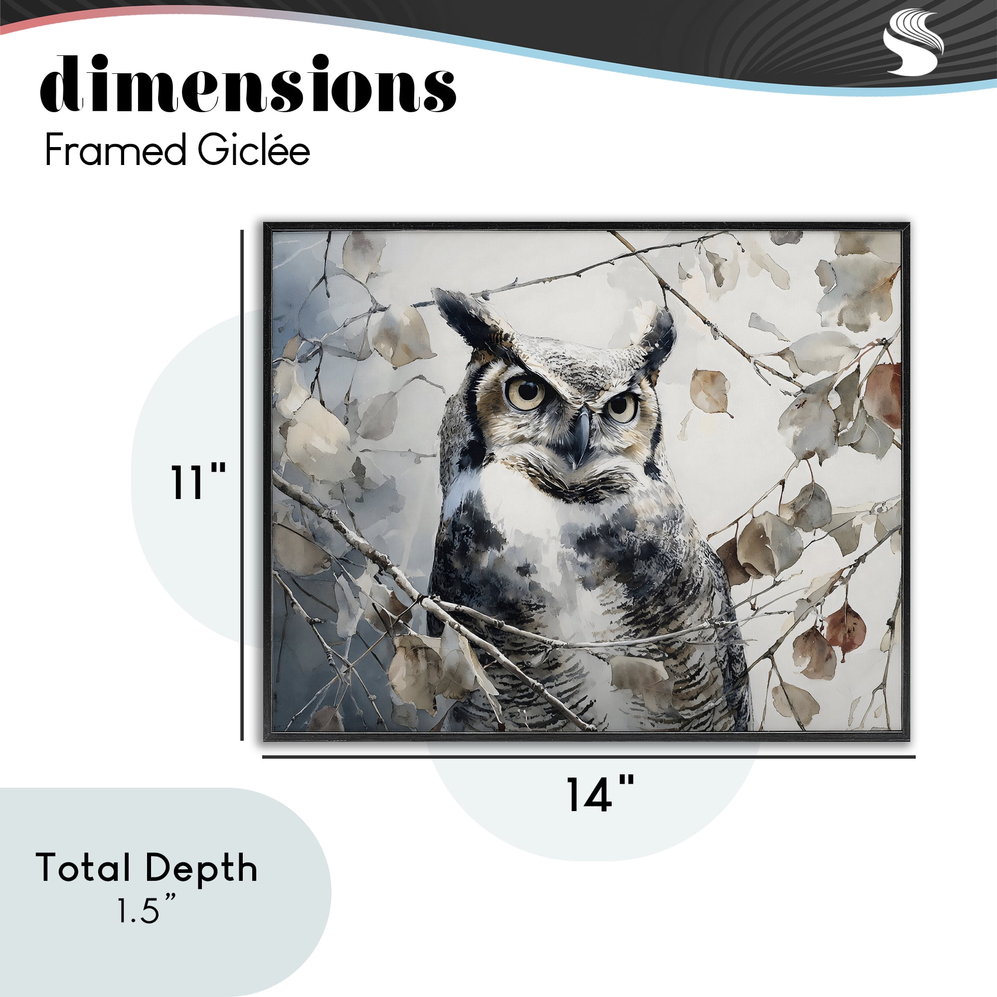 Stupell Industries Horned Owl Perched Black Framed Giclee Art, design by Franklyn Gregory