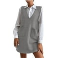 thumbnail image 2 of Cavosen Jumper Dresses for Women Gray Sleeveless Jumper Dress Short Fashion Side Slit Overall Dress Plain Woolen Casual Dress V-Neck Dress with Pocket Going Out Clothes XL, 2 of 8