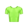 thumbnail image 3 of Camiseta de manga corta brillante con aceite para mujer, top corto de color liso, cuello redondo, corte ajustado, blusa con el ombligo al descubierto, camiseta para yoga y fitness, 3 of 5