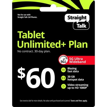 Straight Talk $60 Tablet Unlimited  30-Day Prepaid Plan   30GB Hotspot Data e-PIN Top Up (Email Delivery)