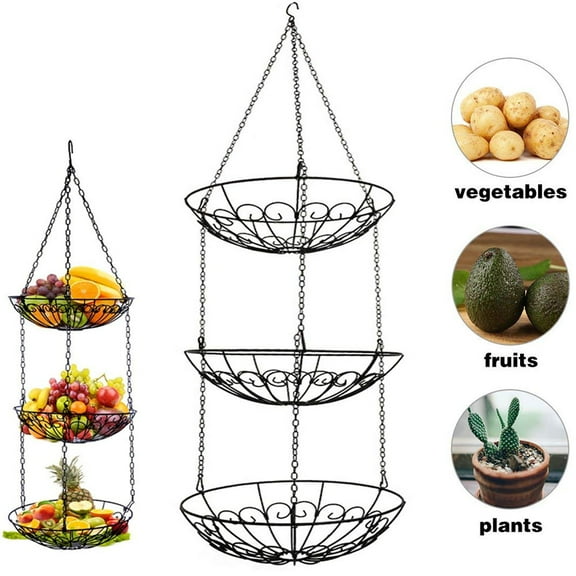 3 Tier Fruit Basket, iPstyle Vegetable Kitchen Storage Basket Heavy Metal