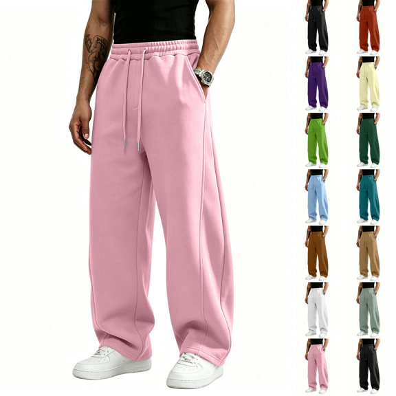 Baggy Sweatpants Men Wide Leg Elastic Drawstring Waist Wide Leg Lounge Pants Streetwear with Pockets Pink XL