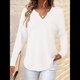 thumbnail image 5 of Blusas para Mujer, de Punto Gofre, de Larga, con Cuello en V y Muescas, Informales, Modernas, de Color Liso, Holgadas S, 5 of 8