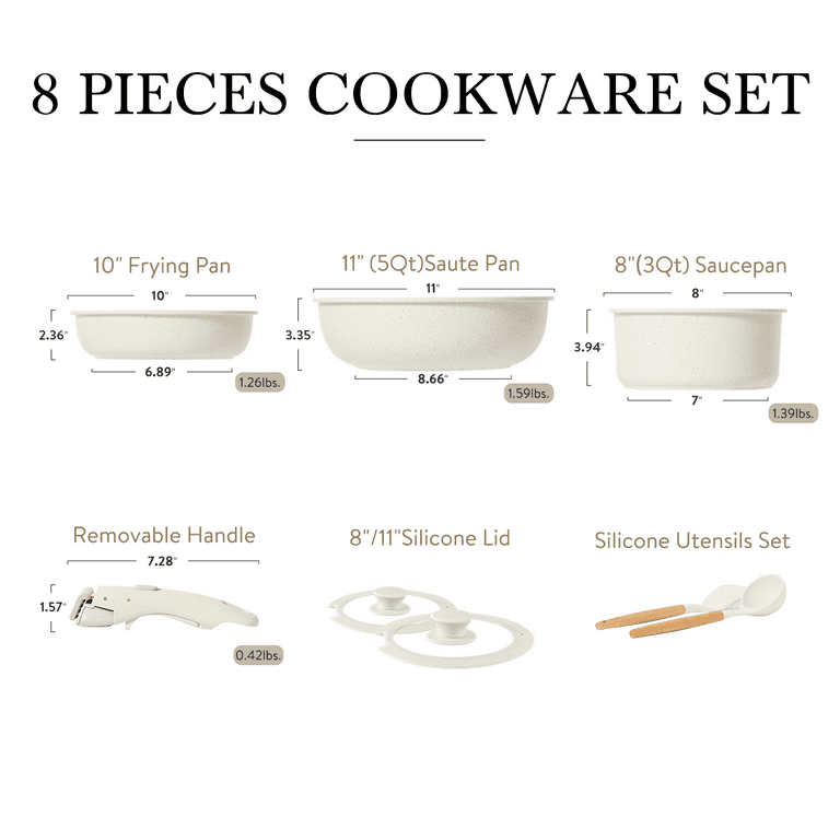 Carote Nonstick Cookware Sets, 8 Pcs Granite Non Stick Pots and