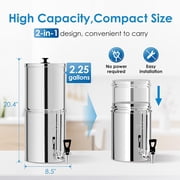 Waterdrop Gravity-fed Water Filter System, NSF/ANSI 372 Certification, 2.25G Stainless-Steel Filter System with 2 Filters and Metal Spigot, Reduces up to 99% of Chlorine-King Tank Series, WD-TK