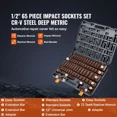 thumbnail image 4 of 65-Piece 1/2" Drive Impact Socket Set in SAE and Metric Sizes,Durable Cr-V Alloy Steel,6 Point Design,Complete Auto Repair Tool Kit with Storage Case, 4 of 6