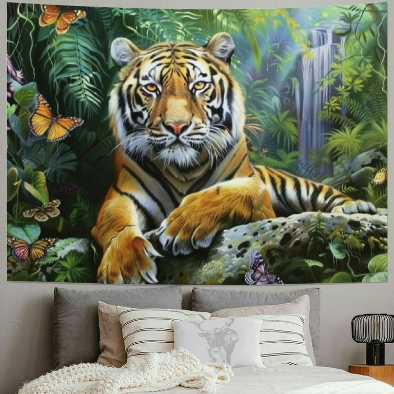 BCIIG Tiger Tapestry Jungle Tapestry Wall Hanging Forest Animal in Tropical Rainforest Landscape Wall Tapestry Art for Room Dorm Decor Living Room Bedroom Bedspread TV Backdrop College Walmart