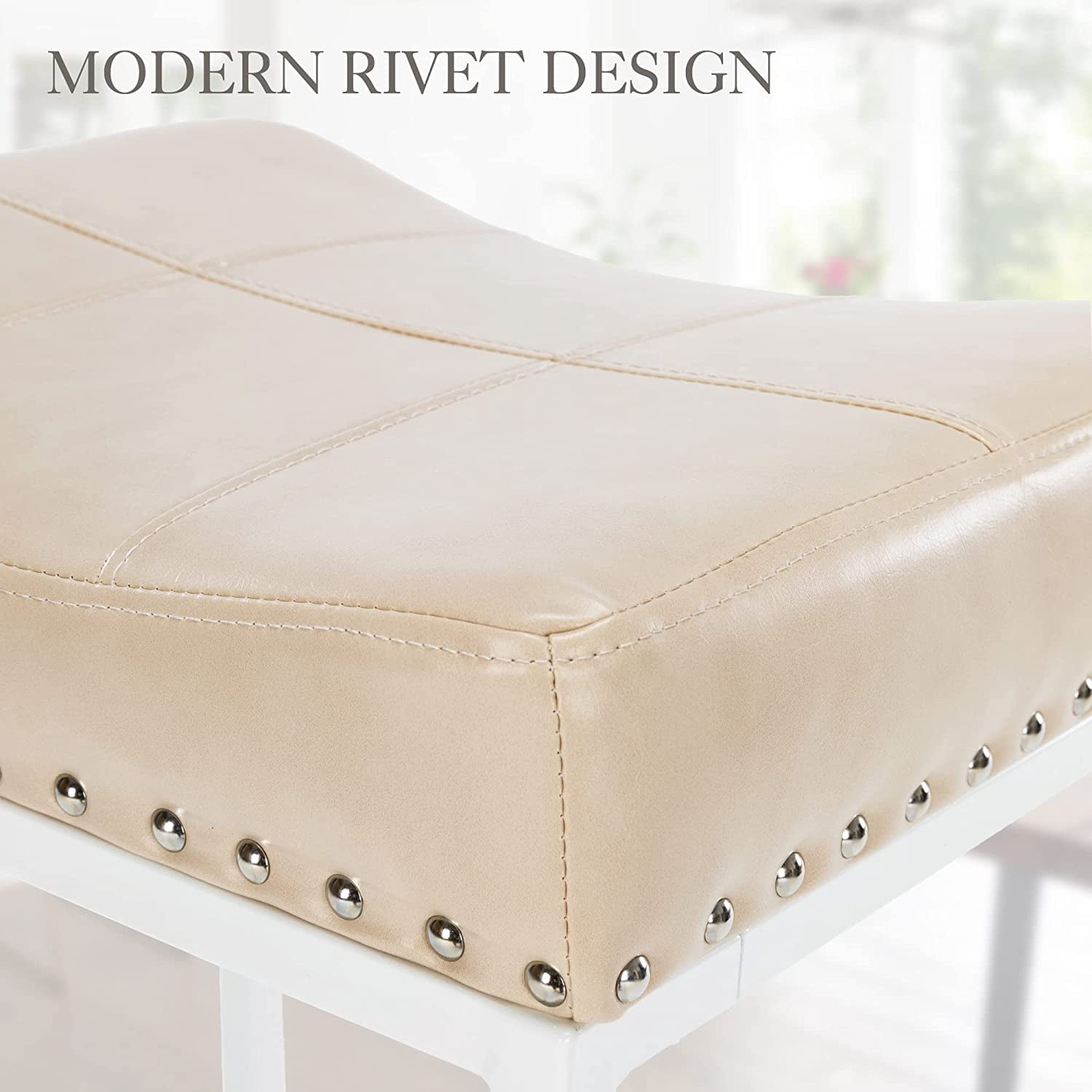 Dycanpo 24" Saddle Counter Height Bar Stools Set of 2, Modern Faux Leather, for Kitchen,Almond