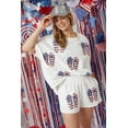 thumbnail image 2 of Womens 4th of July American Flag Sequins Outfits Short Sleeve Crewneck Two Piece Short Set, 2 of 9