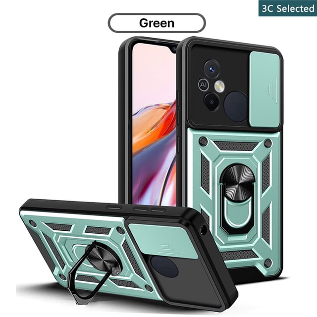 Funda Redmi 12C Case Carcasa Duro Ventana Deslizante Proteger La Cámara Soporte De Anillo Anti-huella Digital a prueba de choques