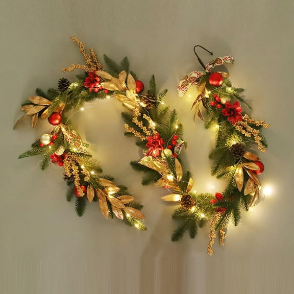 Christmas Garland with Lights Christmas Mailbox Swag with Red Berries Pine Needle Pine Cone Flower for Front Door Mantel Wall Window Stair Outdoor Decor