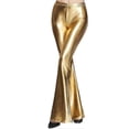 thumbnail image 3 of Women's 70s Mermaid Shiny Metallic Flare Leg Pants Hippie Metallic Pants Yoga Trousers S-2XL, 3 of 3