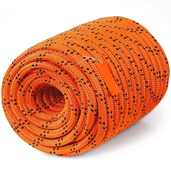 Double Braided Polyester Rope 3/4 Inch x 220 Feet 24 Strands 20000 LBS Breaking Strength Arborist Rigging Rope for Rock Climbing Hiking Camping Swing Rappelling Rescue Orange Black