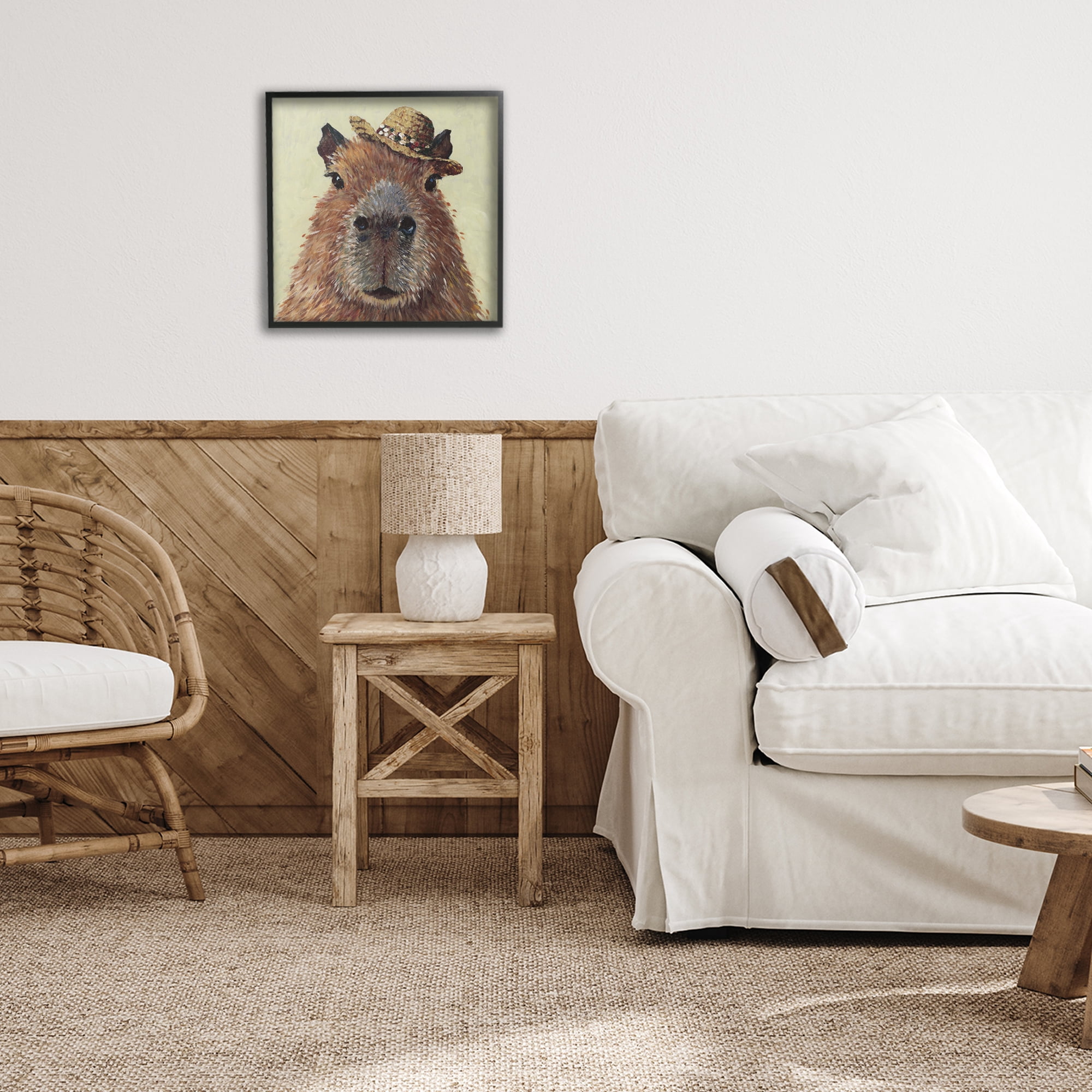 Stupell Industries Capybara with Straw Hat Black Framed Giclee Art, design by Studio Bautista